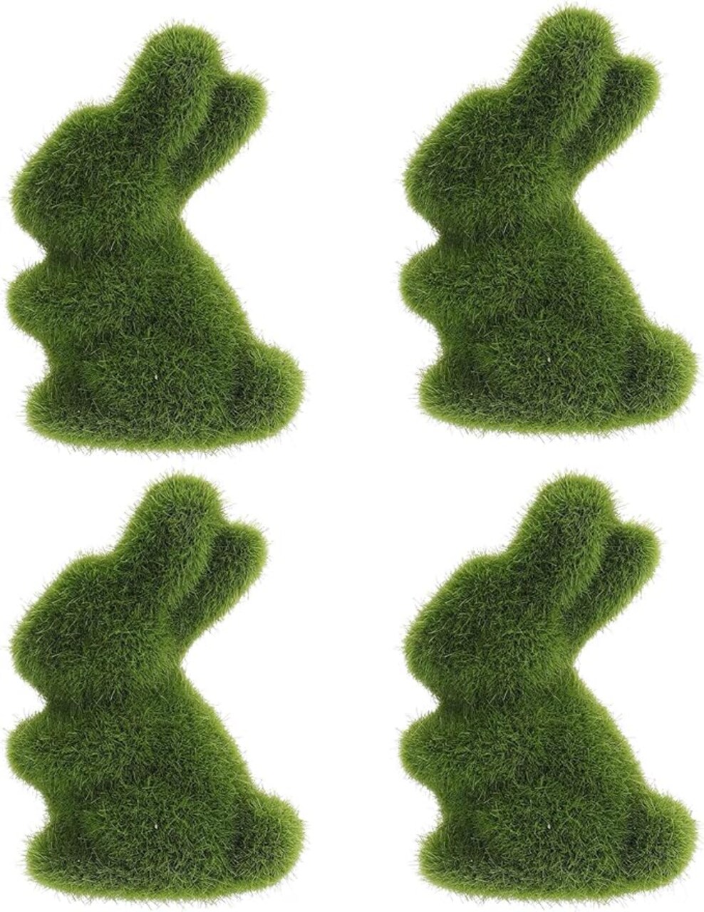 4 Pcs Easter Moss Bunny Figurine Furry Flocked Green Standing Rabbit Statue Decorations for Easter Gift Home Office Table Ornament